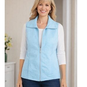 CHRISTOPHER & BANKS Sky Blue Floral Textured Full Zip Vest Size M